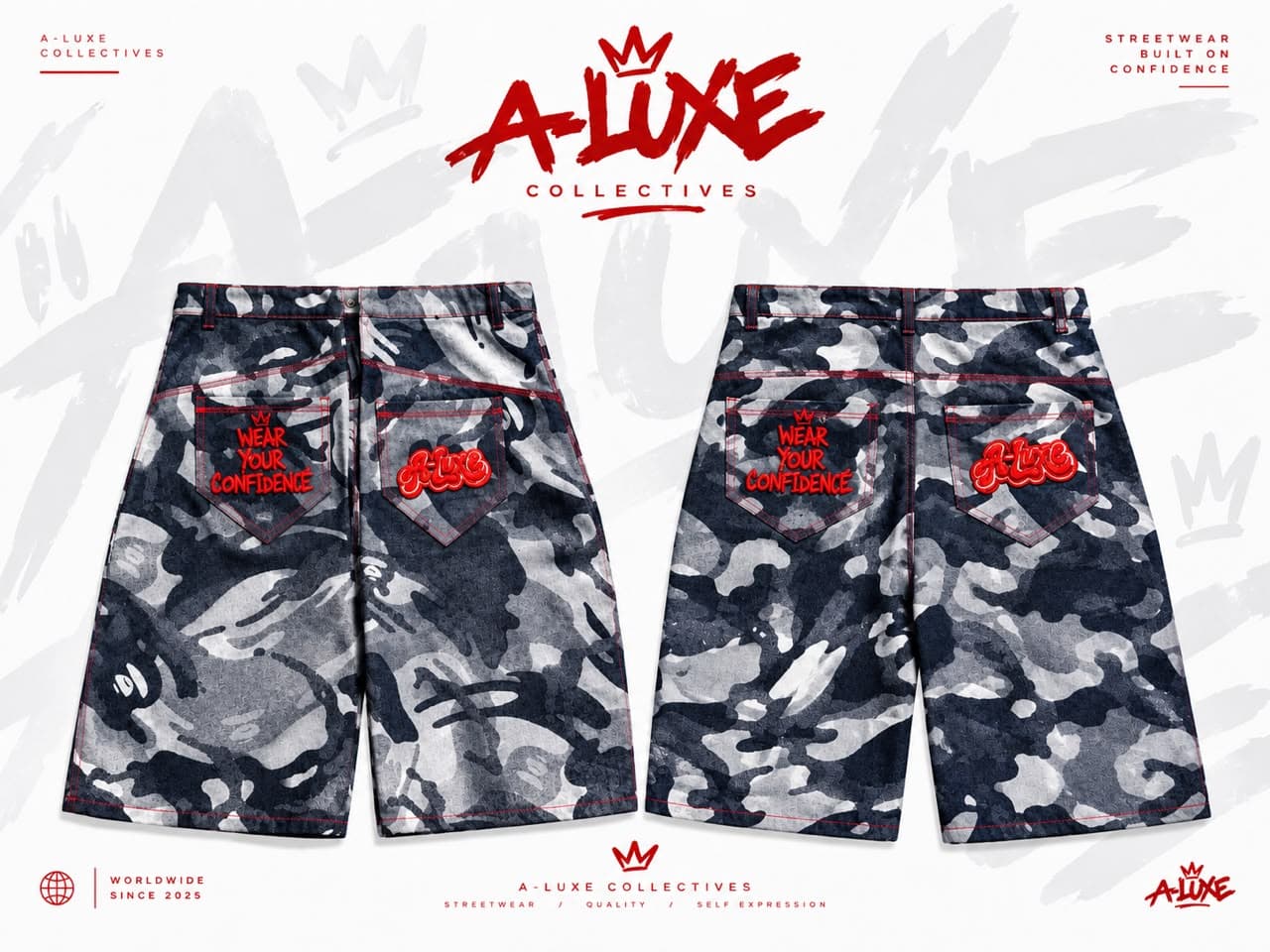A-LUXE REDLINE CAMO JORTS